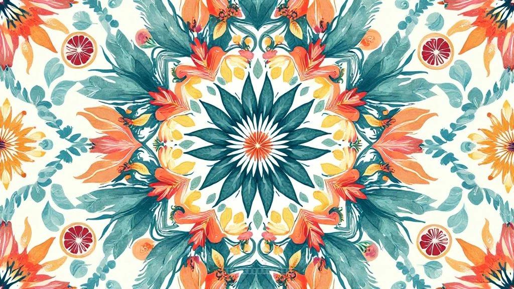 Mandala with Floral Accents Textile Pattern – Leaves Motif in Subtle Grays