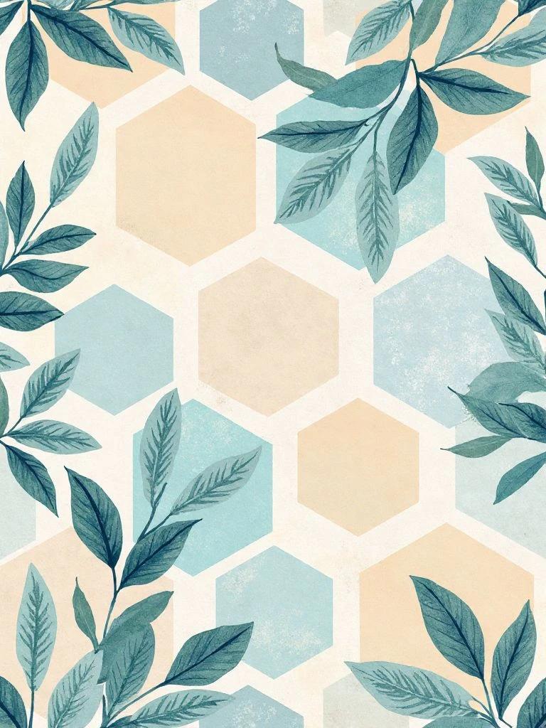 Textile Pattern: Leaves and Geometric Shapes – Hexagon Motif in Subtle Leaf Toli Colors