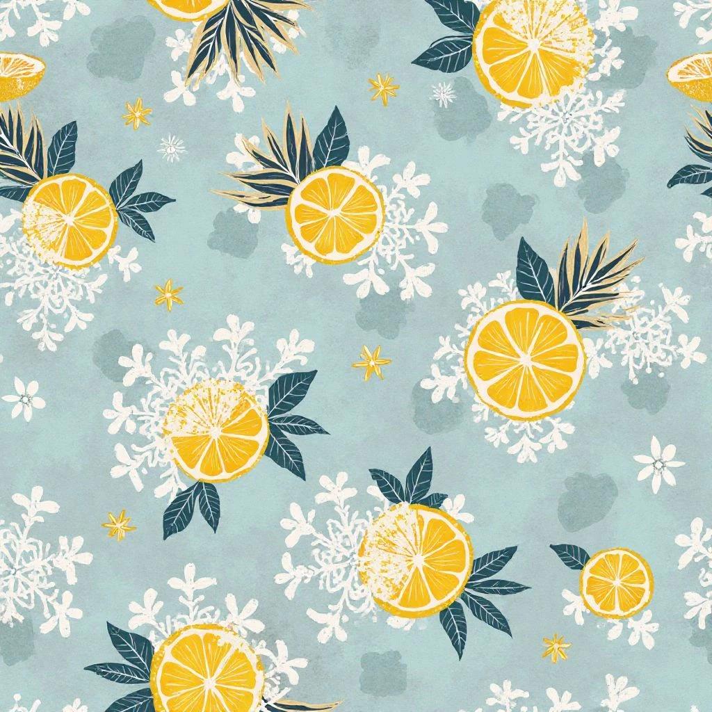 Geometric Floral Textile Pattern — Snowflake, Hexagon & Leaves