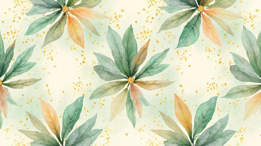 Leaves and Mandala Textile Pattern – Geometric Leaves Design in Soft Neutral Colors